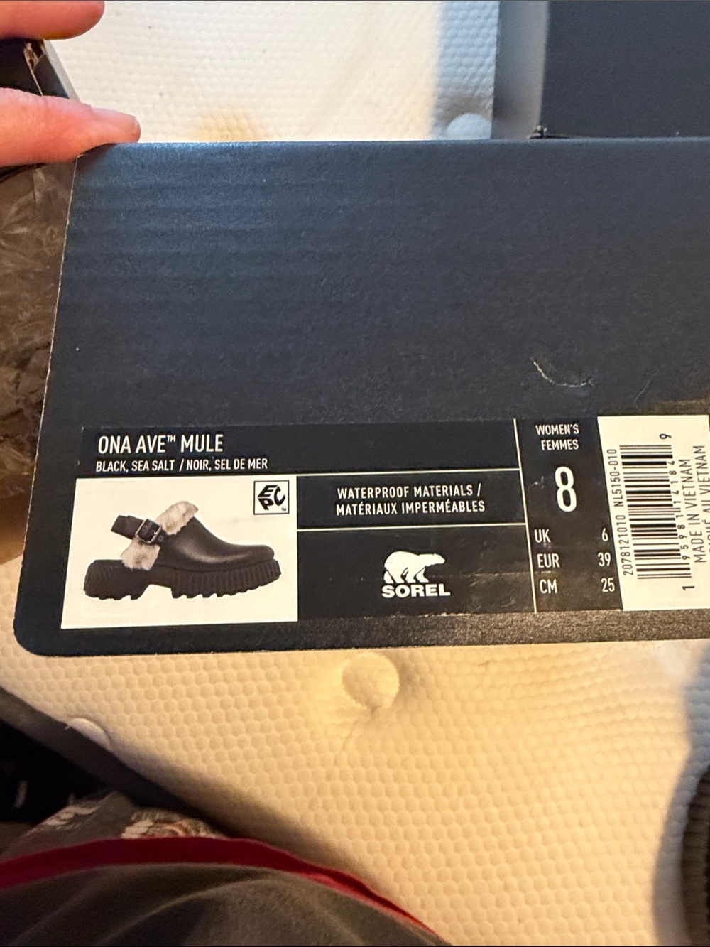Sorel Ona Ave Mule Black with Sea Salt Fur Trim